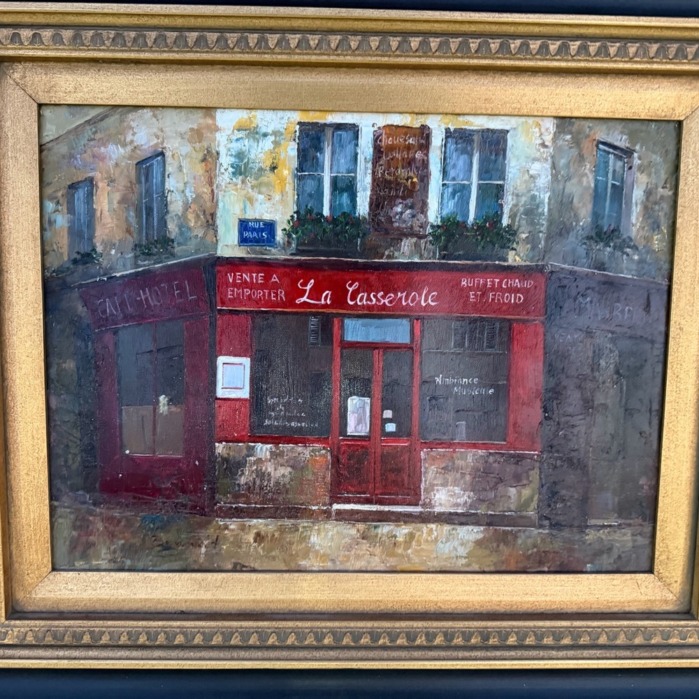 Framed Urban Scene Painting with Gold Frame